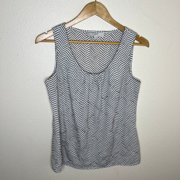 Loft Sleeveless Beige Chevron Print Sequin Accent Blouse Medium Petite - Picture 1 of 8
